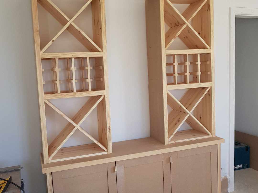 A wine rack unit during the build, before painting